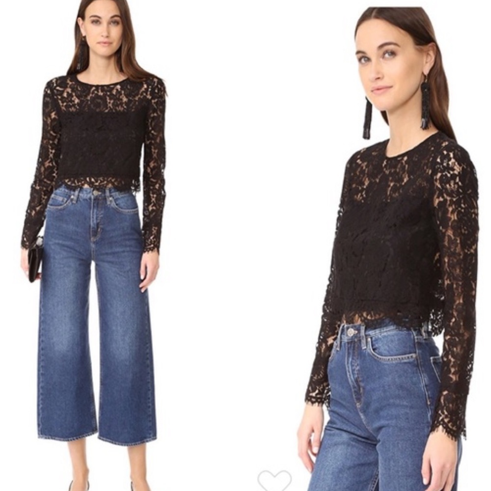 DIANE VON FURSTENBERG Blouse Yeva Long Sleeve Lace Top Black Size 0 MSRP $458